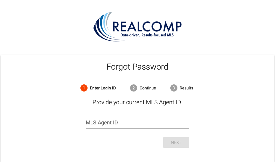 RealComp Online Login Password Reset Page